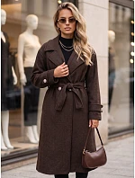 Dlouhý dámský kabát s vázáním v pase, čokoládová barva, FashionStreet NY0808 Dlouhý dámský kabát s vázáním v pase, čokoládová barva, FashionStreet NY0808