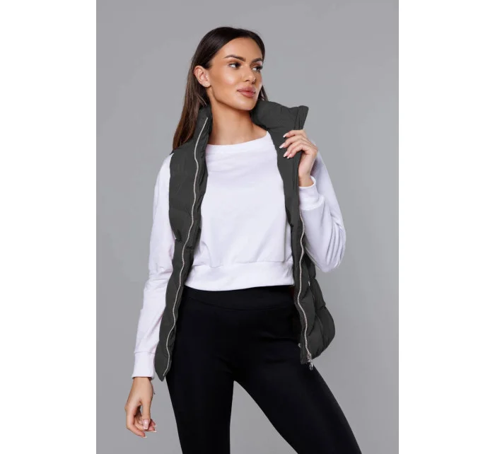 Perová dámska vesta v army farbe (5M719-136)