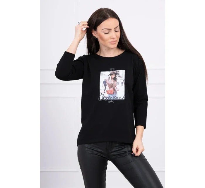 Blúzka s potlačou Originálna čierna Blúzka s potlačou Originálna čierna