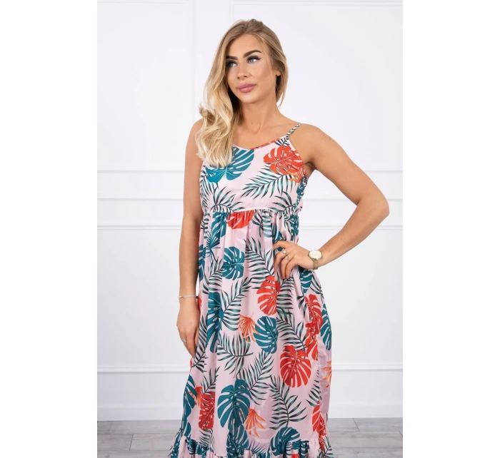 Šaty s motívom listov púdrovo ružovej Šaty s motívom listov púdrovo ružovej