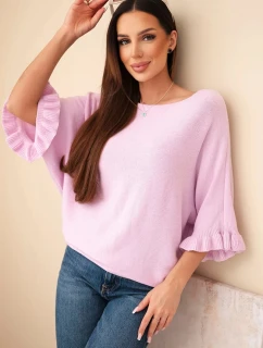 Dámsky netopierí sveter s okrúhlym výstrihom svetlo fialovej farby