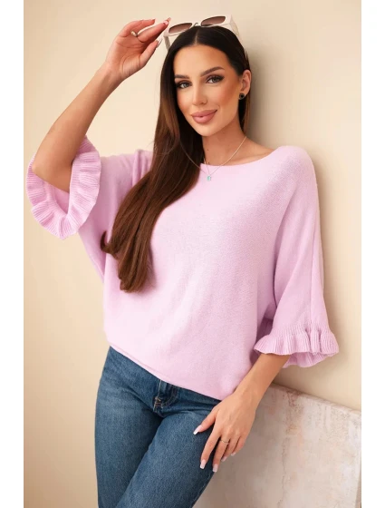 Dámský svetr typu model 21949260 s kulatým výstřihem jasně fialový - K-Fashion