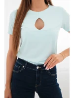 Dámská viskózová žebrovaná halenka s ozdobným výstřihem u model 22025278 mentolová - K-Fashion