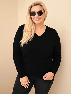 Dámský svetr Plus Size z baby alpaky s dlouhým rukávem černý