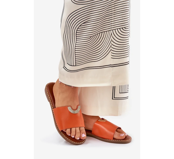 Klapki Damskie Eko Skórzane Z Ozdobnymi Detalami Pomarańczowe Mevith Klapki Damskie Eko Skórzane Z Ozdobnymi Detalami Pomarańczowe Mevith