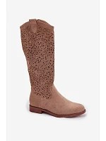 Dámske perforované čižmy na nízkom podpätku HY61-8023 Beige - S.Barski