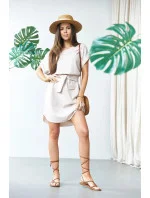 Dámske jednoduché béžové šaty s okrúhlym výstrihom (655) Dámske jednoduché béžové šaty s okrúhlym výstrihom (655)