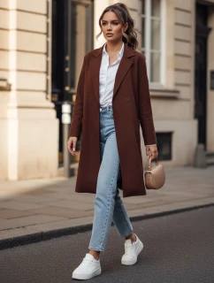 Dámský dlouhý hnědý kabát oversize Dstreet model 21981932 - FashionStreet