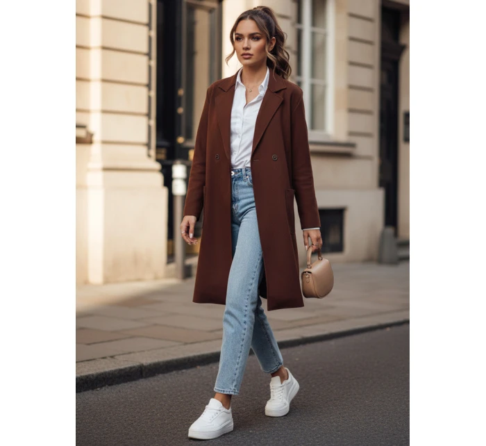 Dámský dlouhý hnědý kabát oversize Dstreet model 21981932 - FashionStreet Dámský dlouhý hnědý kabát oversize Dstreet model 21981932 - FashionStreet