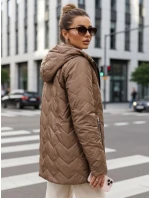Dámska prechodná prešívaná bunda s kapucňou hnedá FashionStreet TY5608