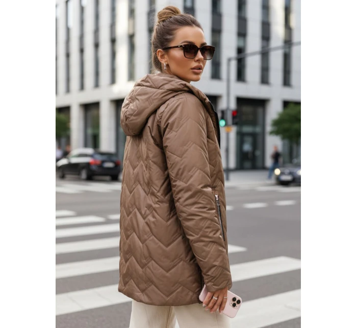 Dámska prechodná prešívaná bunda s kapucňou hnedá FashionStreet TY5608