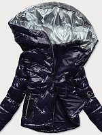 Tmavo modrá prešívaná dámska bunda s kapucňou (B9562)