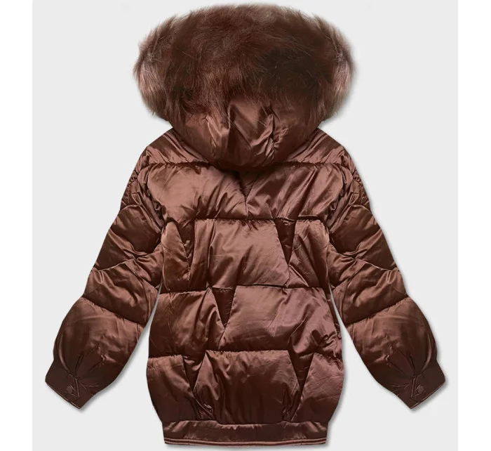 Hnedá krátka bunda nadrozmernej veľkosti (H-1109-79)