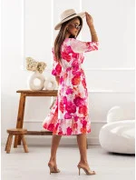 Ružové dámske šaty so skladaným obálkovým výstrihom (704)