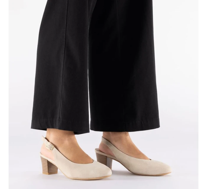 Béžové kožené lodičky s otvorenou špičkou Rieker 44651-60