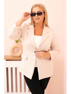 Dámske viskózové plus size tričko s dlhým rukávom a golierom béžovej farby