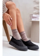 Śniegowce Damskie Na Platformie Z Niską Cholewką Czarne Izamine