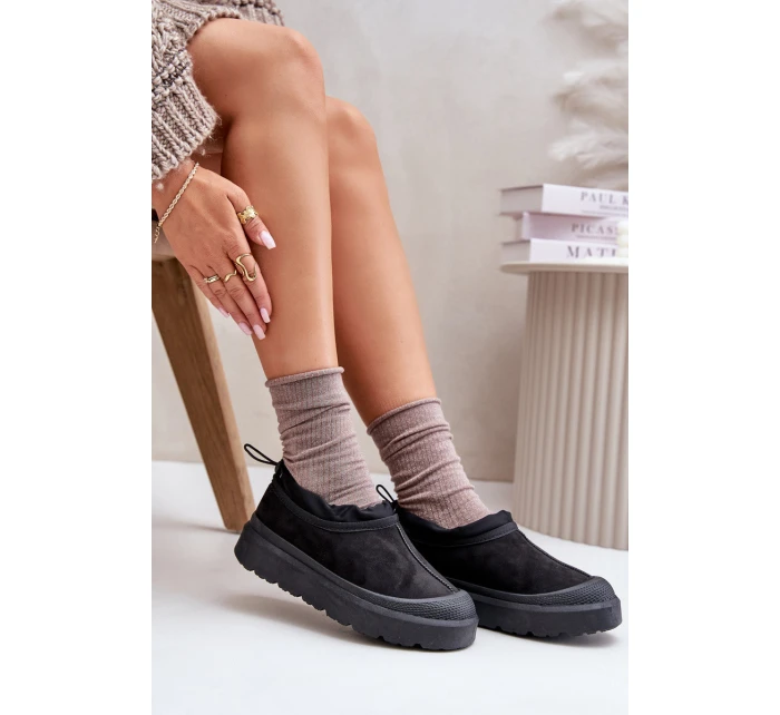 Śniegowce Damskie Na Platformie Z Niską Cholewką Czarne Izamine