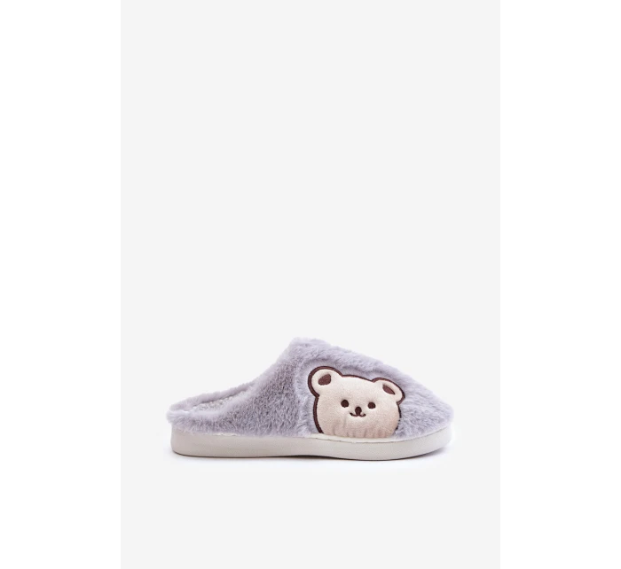Kapcie Damskie Futrzane Z Misiem Szare Fiorinella Kapcie Damskie Futrzane Z Misiem Szare Fiorinella