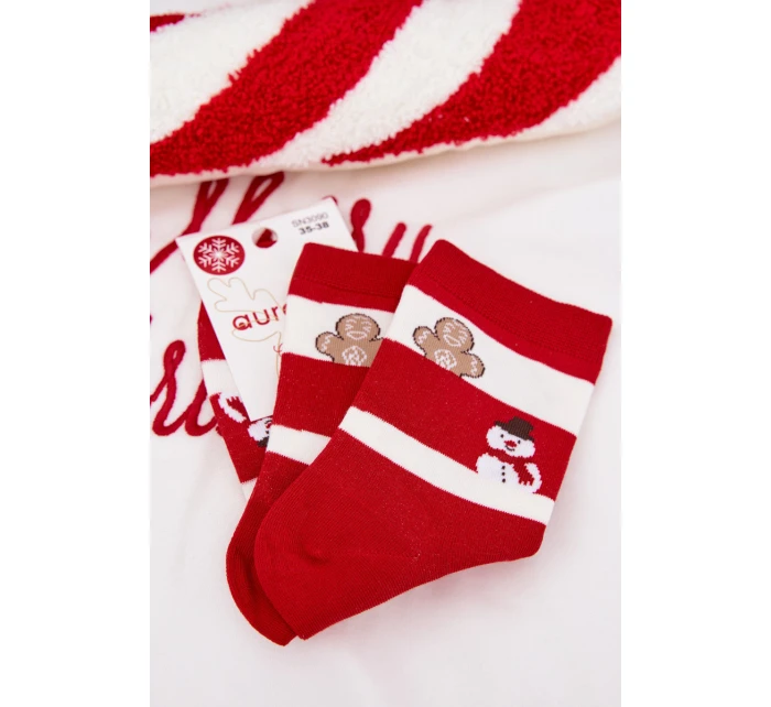 Dámské vánoční ponožky s pruhy červenobílé