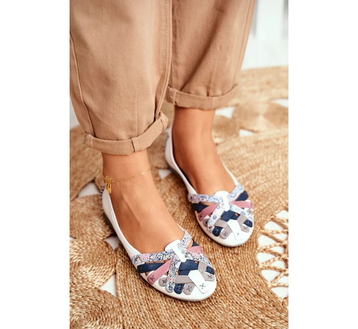 Baleriny Damskie Maciejka Skórzane Białe 01358