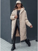 Dámská zimní dlouhá bunda oversize s kapucí tmavě béžová Dstreet model 21979728 - FashionStreet