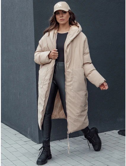 Dámská zimní dlouhá bunda oversize s kapucí tmavě béžová Dstreet model 21979728 - FashionStreet