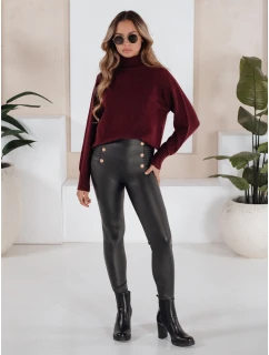 Dámske legíny z ekokože s gombíkmi čierne FashionStreet UY2726