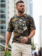 Pánske klasické tričko s maskovacím vzorom a potlačou, zelené, FashionStreet NX2003R
