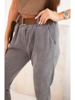 Dámske tmavosivé nohavice so šnúrou a opaskom