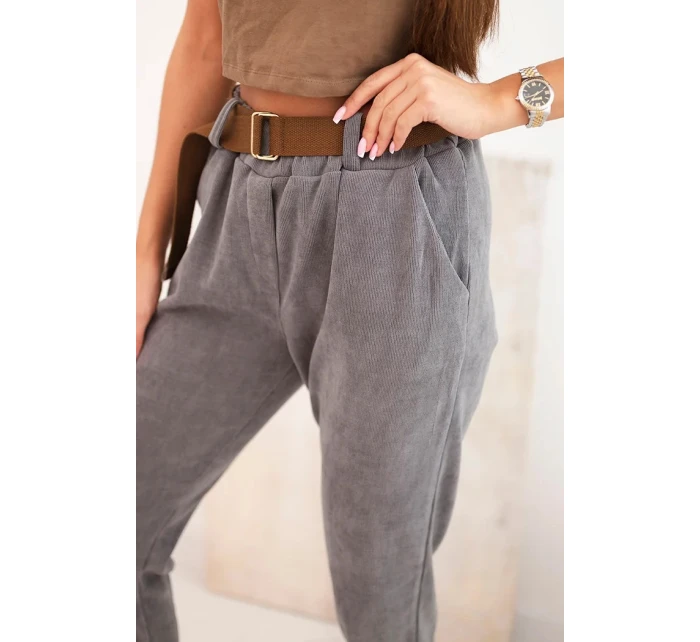 Dámske tmavosivé nohavice so šnúrou a opaskom