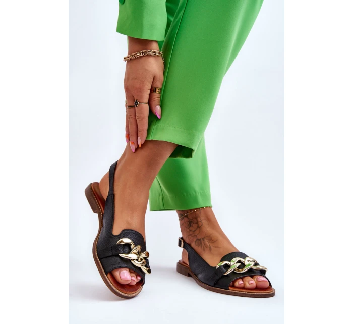 Skórzane Sandały Damskie Lewski Shoes 3230 Czarny Groch