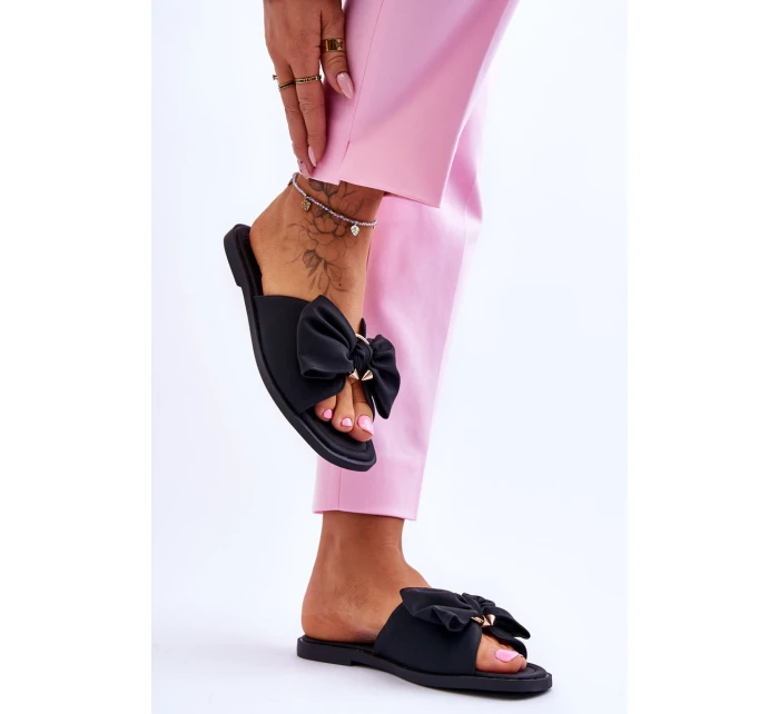 Dámské kožené pantofle s mašlí černé model 21616468 - EVENTO