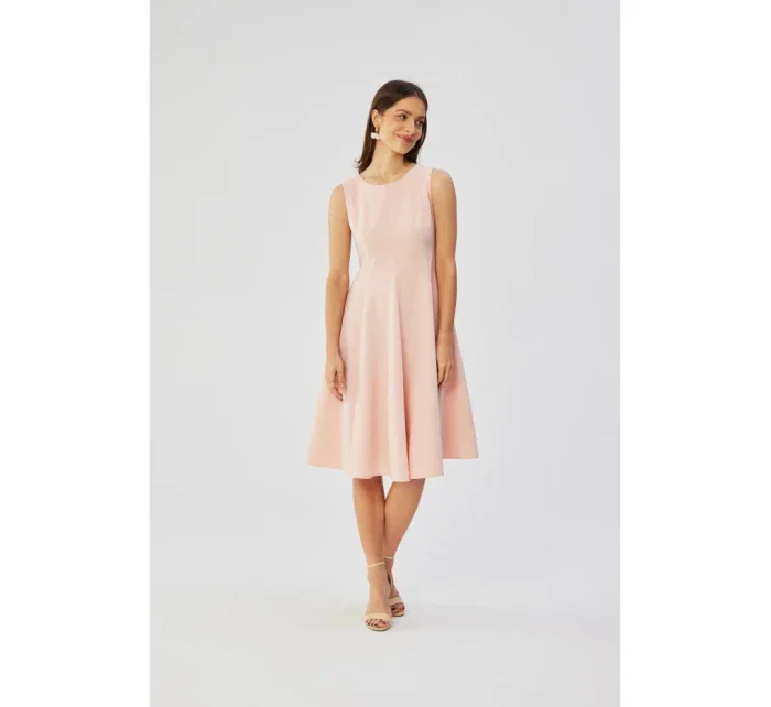 S358 Priliehavé šaty bez rukávov - púdrové