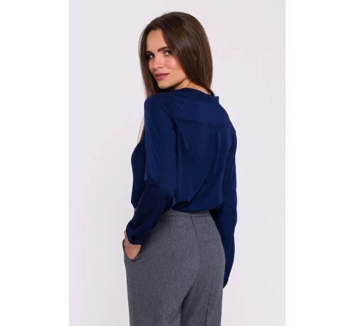 S375 Blúzka s dlhými rukávmi - tmavomodrá