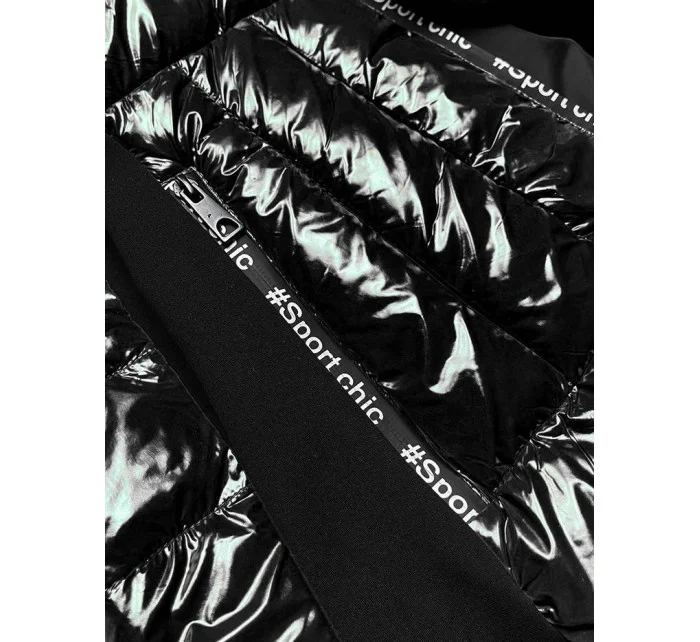 Čierna krátka lesklá bunda na prechodné obdobie (DK100-1)