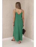 Mušelínové šaty bez ramienok zelené