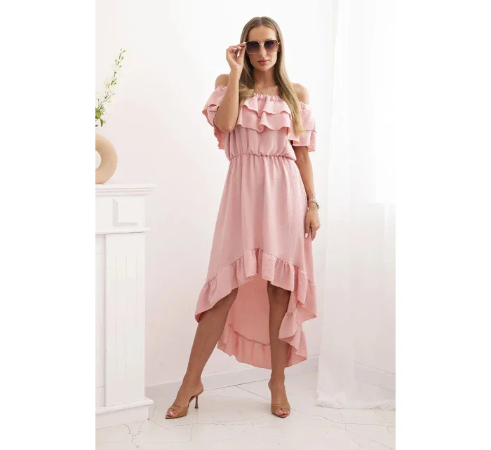 Dámské šaty model 21193104 s delším zadním dílem tmavě růžová - K-Fashion