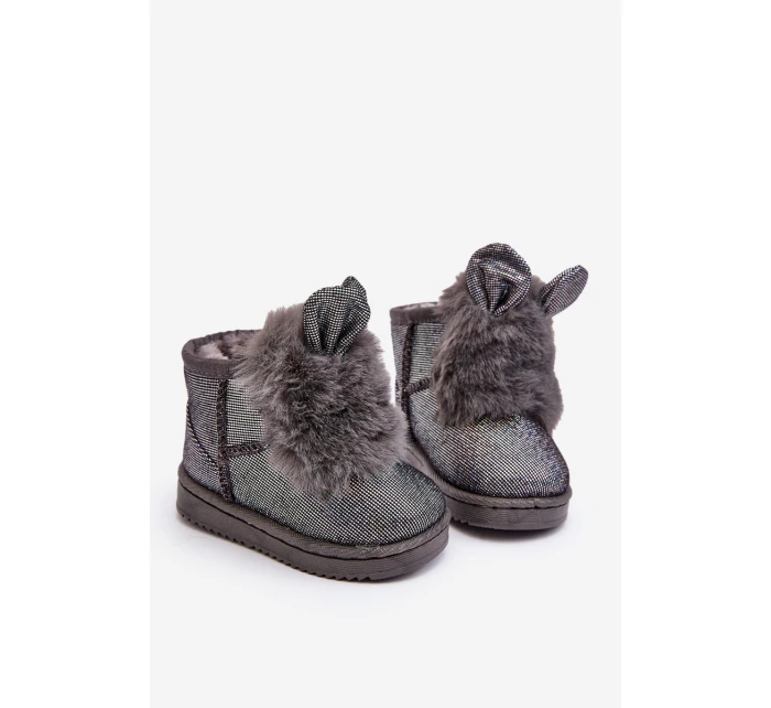 Dziecięce Śniegowce Ocieplane Futerkiem Z Uszkami Szare Betty Dziecięce Śniegowce Ocieplane Futerkiem Z Uszkami Szare Betty