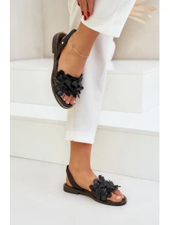 Skórzane Sandały Na Płaskim Obcasie Zazoo 40425 Czarne