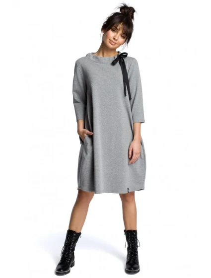 B070 Nadmerné šaty s opaskom na zaväzovanie - sivé