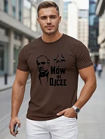 Pánske klasické hnedé bavlnené tričko s potlačou FashionStreet NX5145R