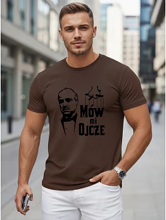 Tshirt męski klasyczny z nadrukiem bawełniany brązowy model 22217907 - FashionStreet
