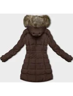 Hnedá dámska zimná bunda s kožušinovou podšívkou (LHD-23063)