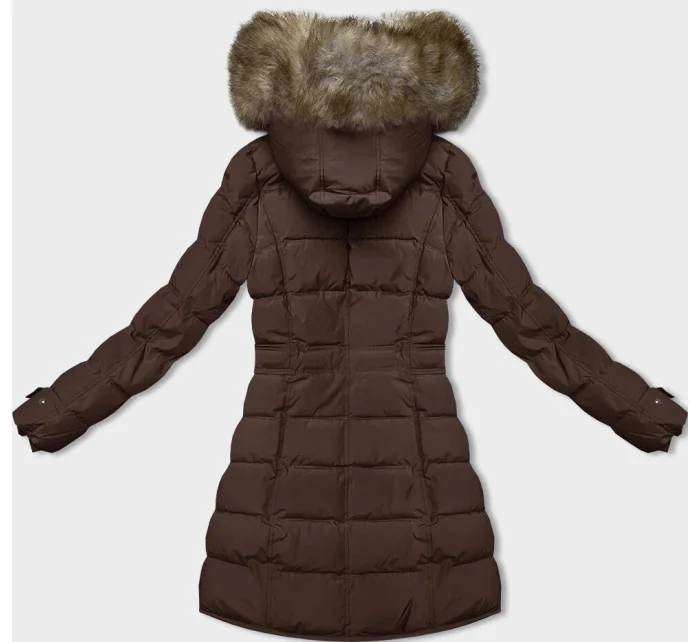 Hnedá dámska zimná bunda s kožušinovou podšívkou (LHD-23063)