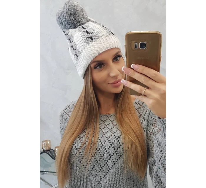 Dámska čiapka s brmbolcom Rozalia K323 sivá+biela
