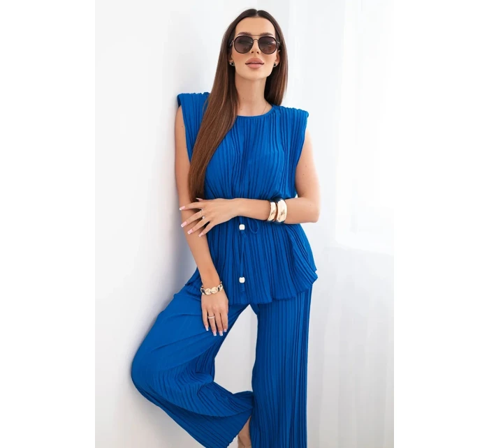 Dámský viskózový komplet s halenkou na zavazování a širokými kalhotami model 22025286 - K-Fashion