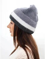 Dámská čepice beanie žebrovaná s ozdobou tmavě šedá+grafit