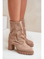 Zdobené Boty S Svrškem Na Podpatku Béžové model 21679294 - Boto