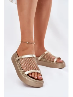 Zdobené dámské sandály na platformě se  zlaté model 21698374 - S.Barski